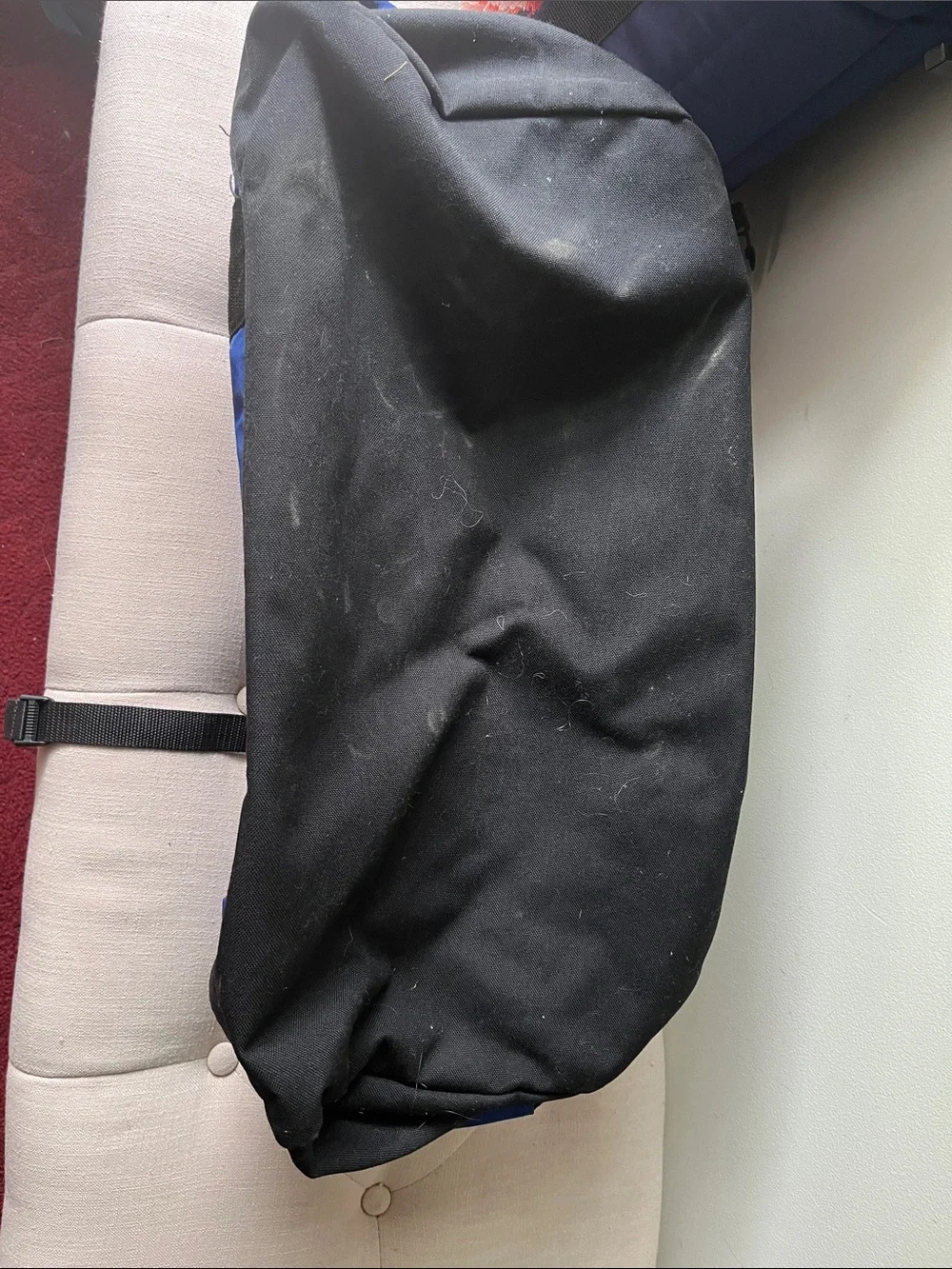 Blue and Black Duffel Bag one clip is broken. 10” x 20” x12”approximately